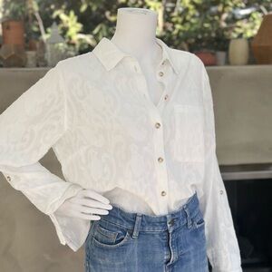 Maeve by Anthropologie Classic Slim Textured Patterned Buttondown White Size 14